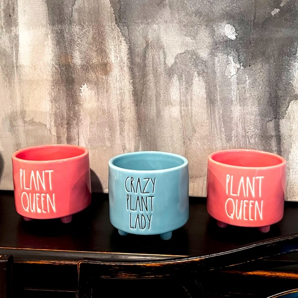 Rae Dunn Other - 3 RAE DUNN PLANT POT SET ONE BABY BLUE 2 HOT PINK CRAZY PLANT LADY PLANT QUEEN